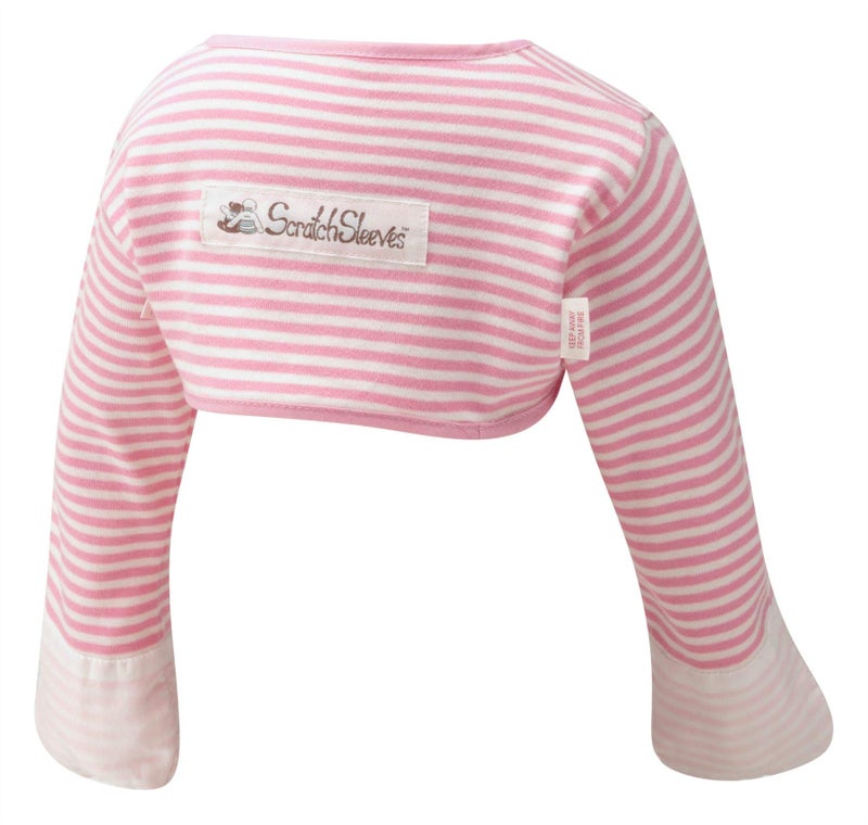 ScratchSleeves | Girls' Stay-On Scratch Mitts | Stripes | Pink and Cream | 9-12m - Image 1